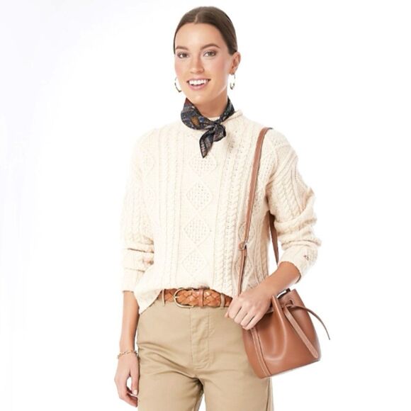 Frances Valentine Sweater Women’s Large Chunky Cableknit Fisherman Wool Crewneck - Picture 3 of 12